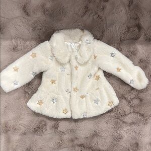 Kids Star Patterned Faux Fur Coat
